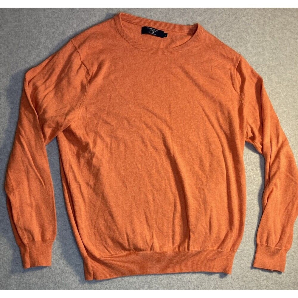 J Crew W Sz L Sweater Orange Spring Crew Neck Cotton Cashmere Preppy Normcore